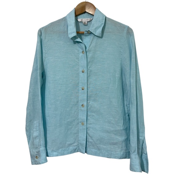 Casual Corner Womens Blue Linen Button Down Shirt Size Med - Picture 5 of 5